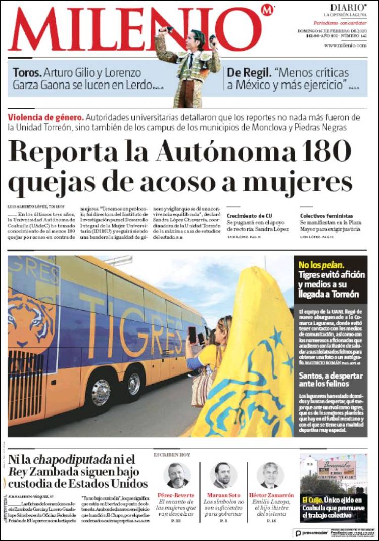 Portada de Milenio - Laguna (México)