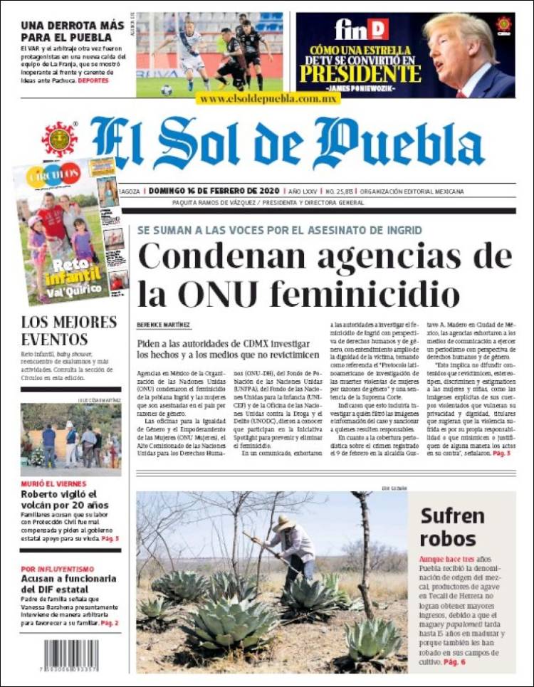 Portada de El Sol de Puebla (México)