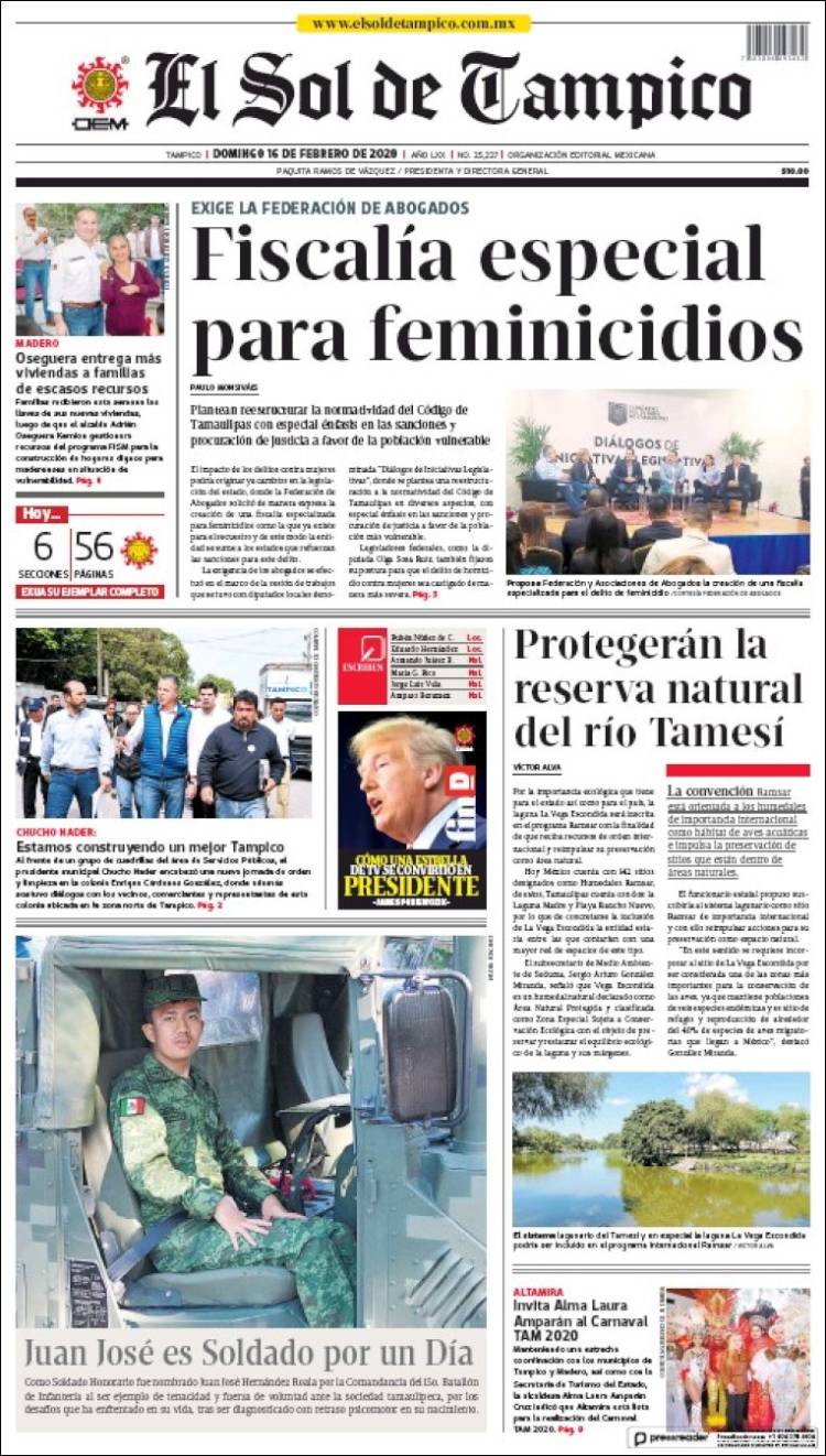 Portada de El Sol de Tampico (México)