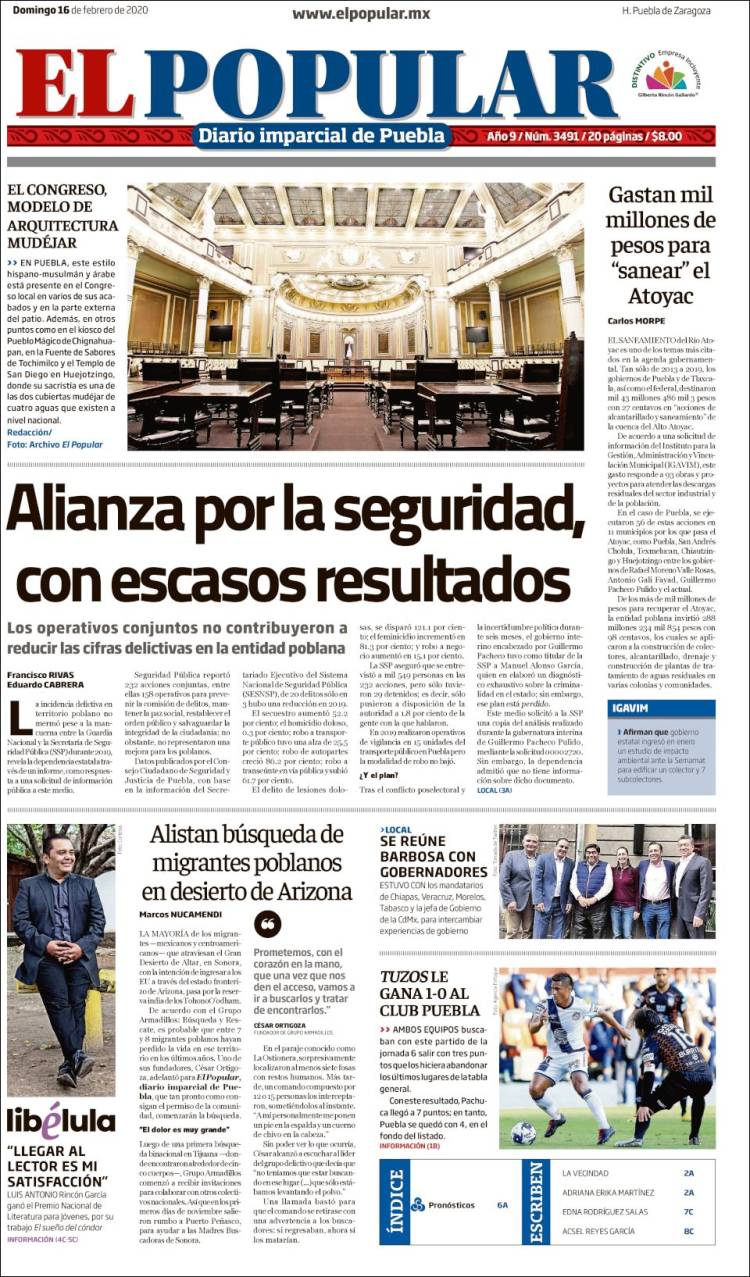 Portada de Periódico El Popular (México)