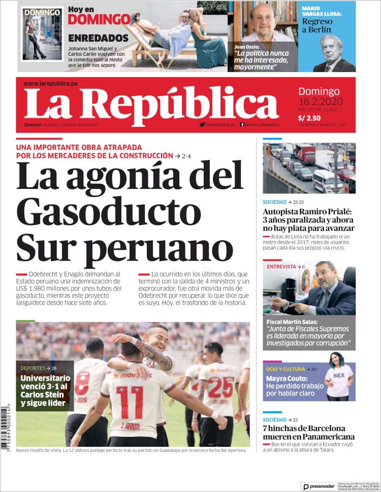 Portada de La Republica (Perú)