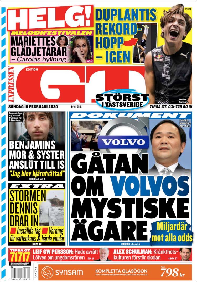 Portada de Göteborgstidningen (Suecia)