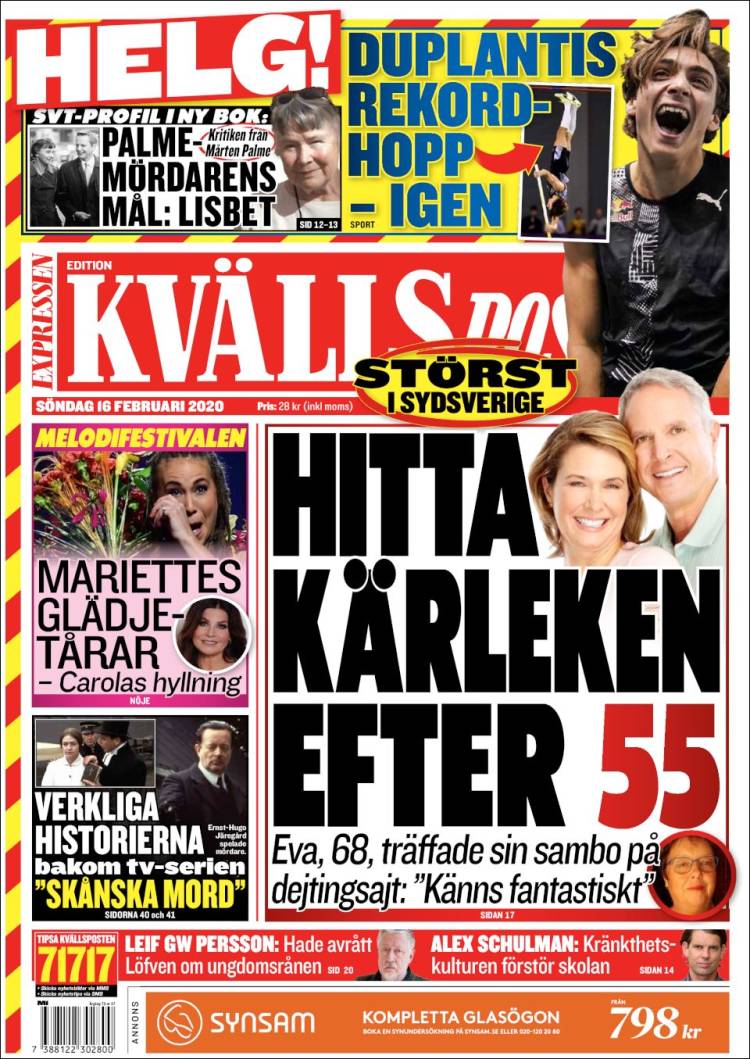 Portada de Kvällsposten (Suecia)