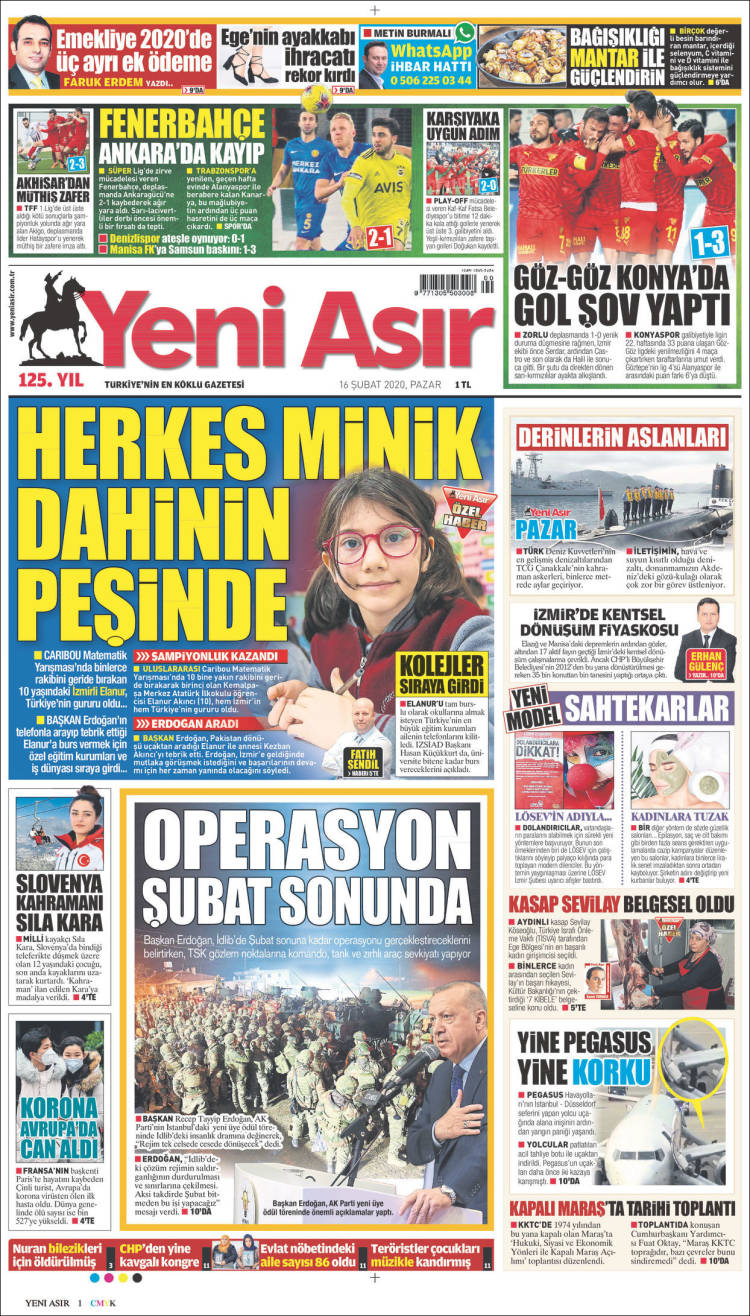 Portada de Yeni Asır (Turqu&iacute;a)
