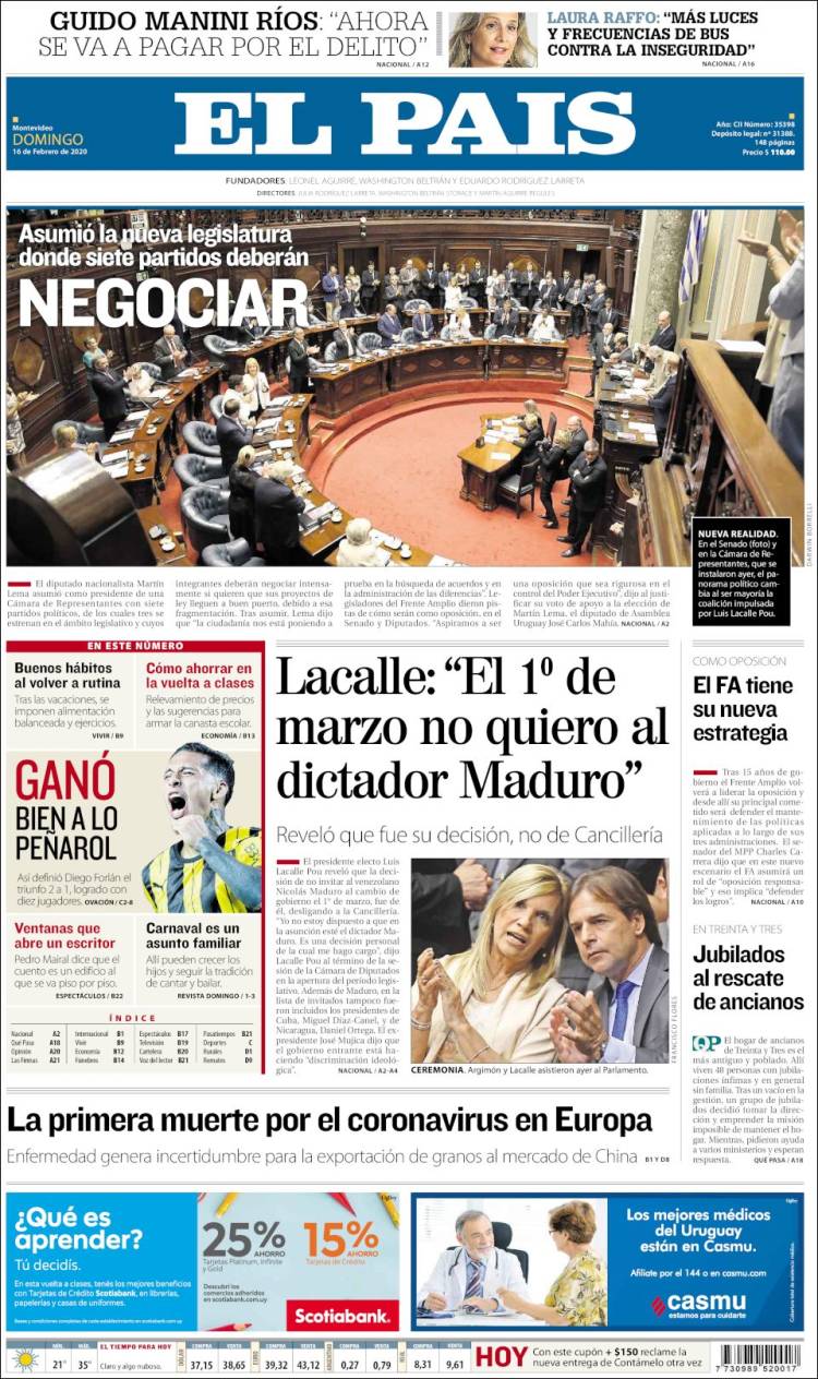 Portada de El País (Uruguay)
