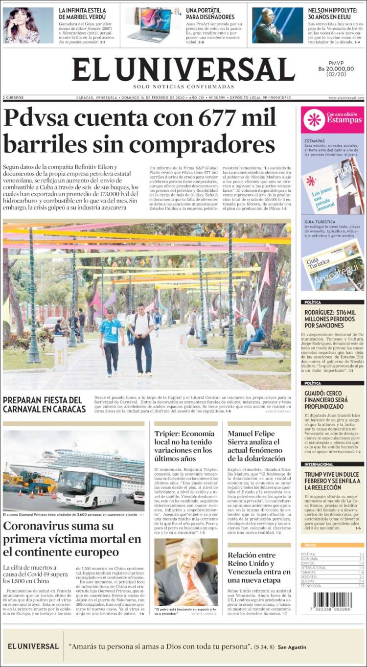 Portada de Universal (Venezuela)