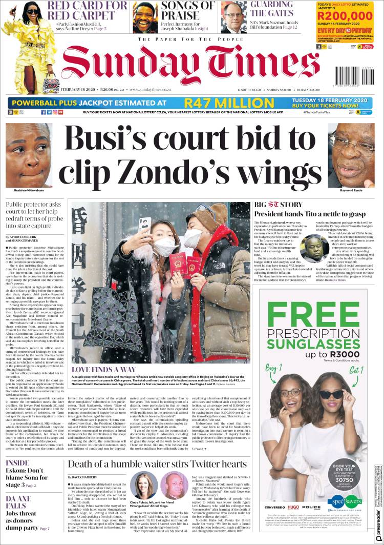 Portada de The Times (Sud&aacute;frica)