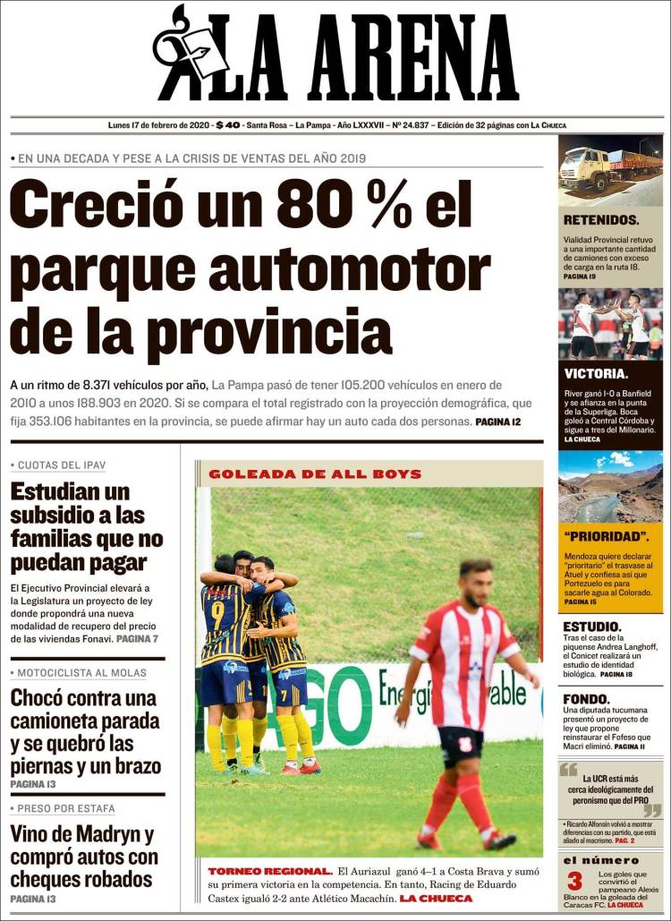 Portada de Diario La Arena (Argentina)