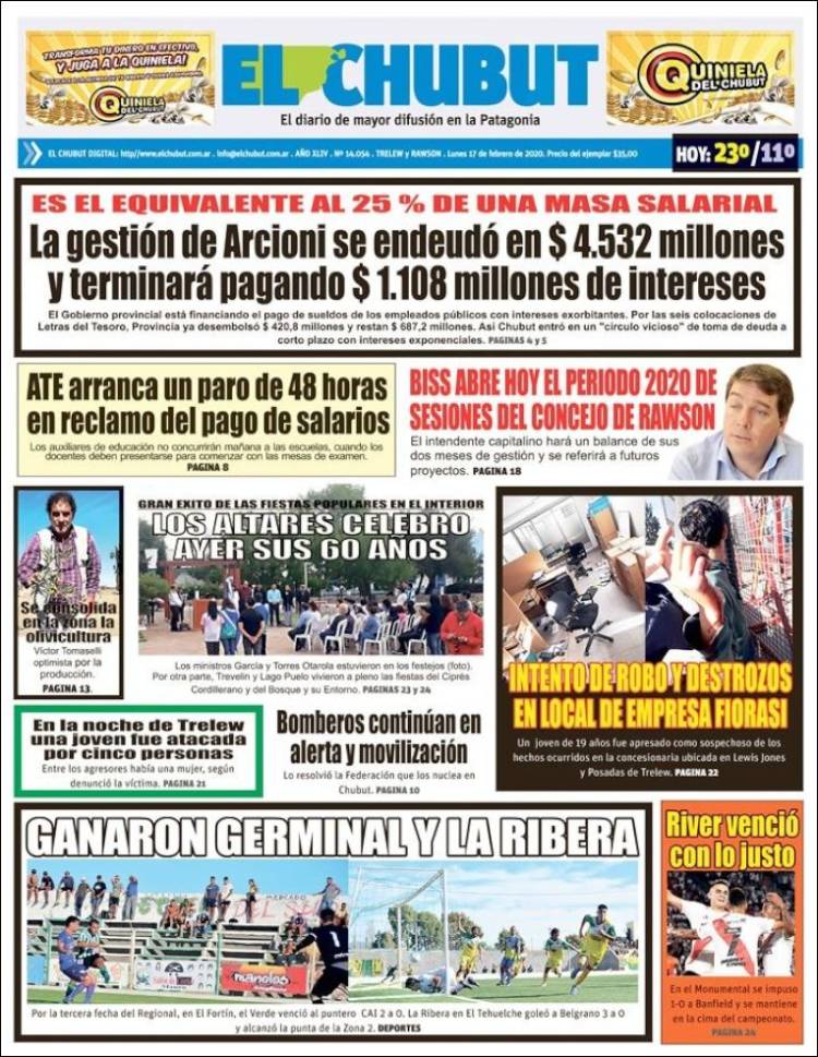 Portada de El Chubut (Argentina)