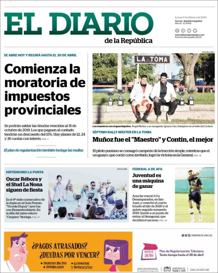 Portada de Diario de la República (Argentina)