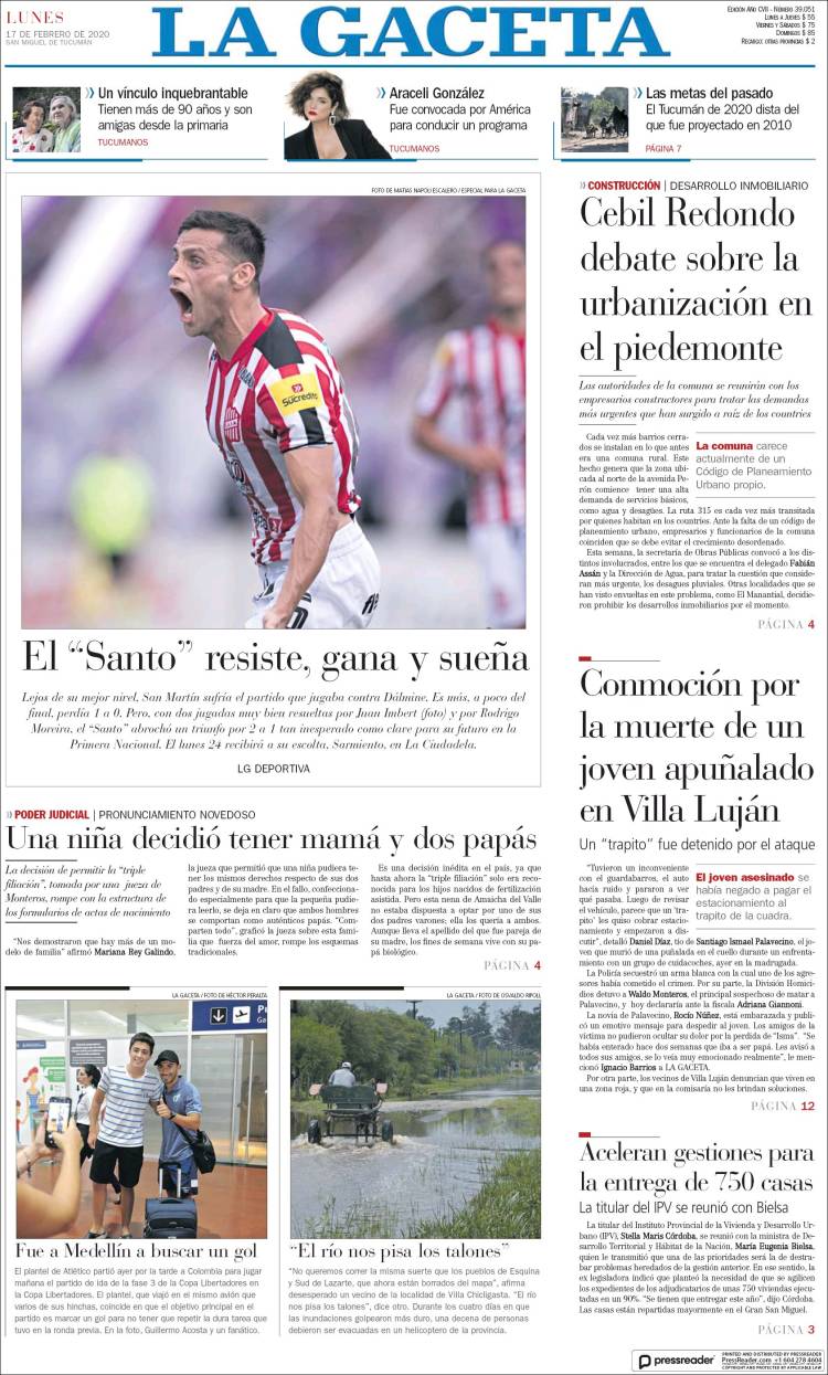 Portada de La Gaceta (Argentina)