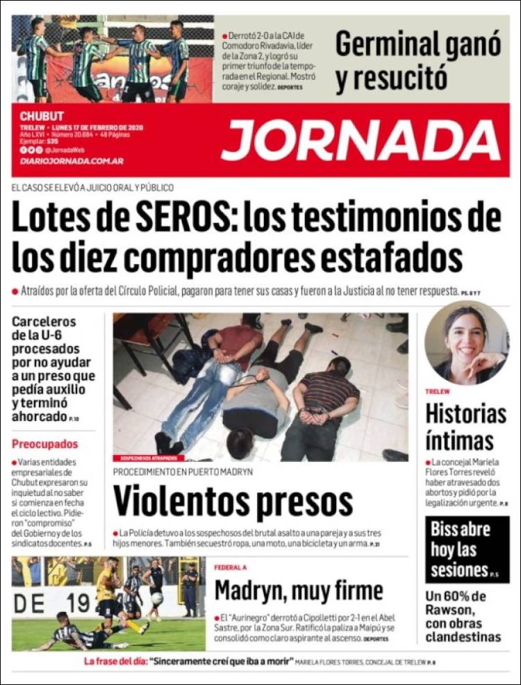 Portada de Diario Jornada en la Patagonia (Argentina)