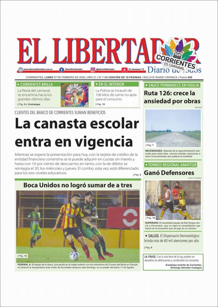 Portada de Diario El Libertador (Argentina)