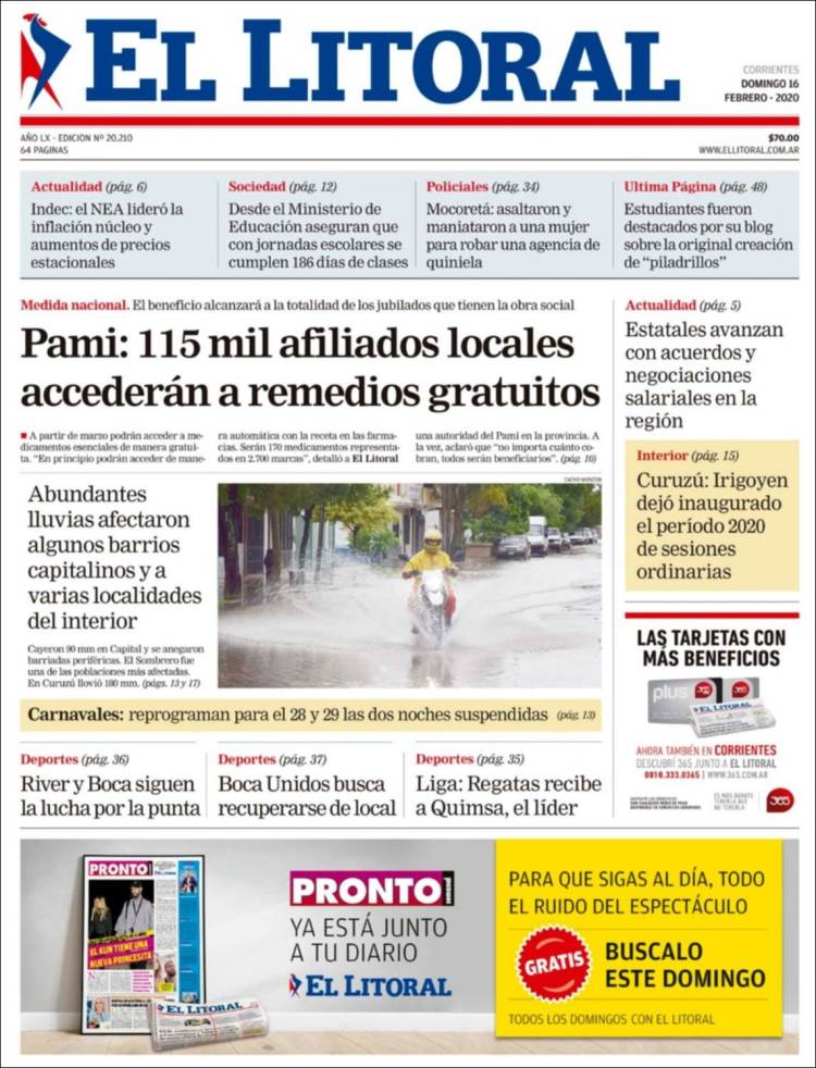 Portada de El Litoral Corrientes (Argentina)