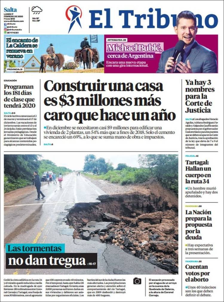 Portada de El Tribuno - Salta (Argentina)