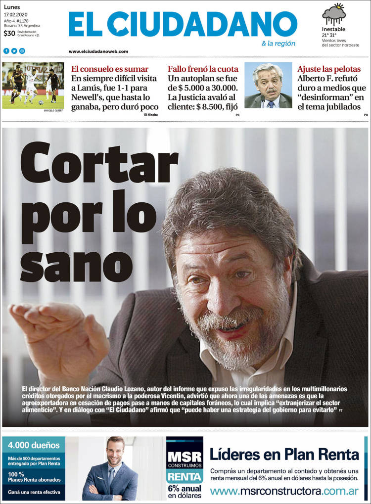 Portada de Diario El Ciudadano (Argentina)