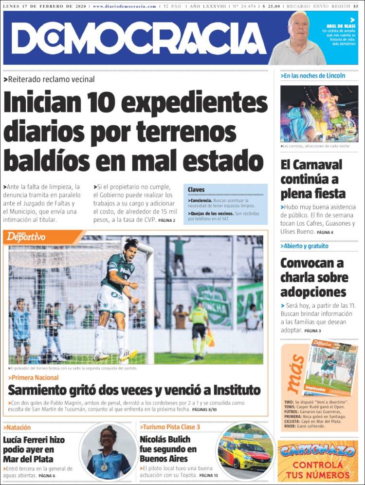 Portada de Diario Democracia (Argentina)