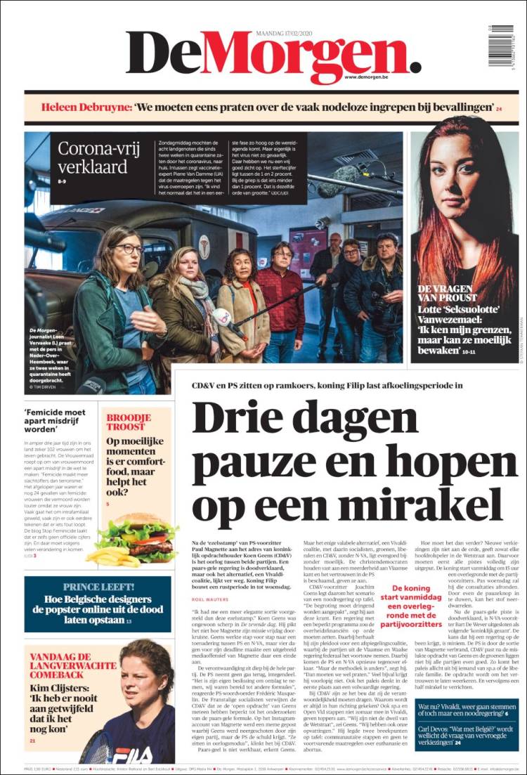 Portada de De Morgen (B&eacute;lgica)