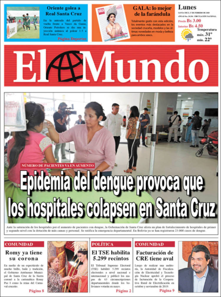 Portada de El Mundo (Bolivia)