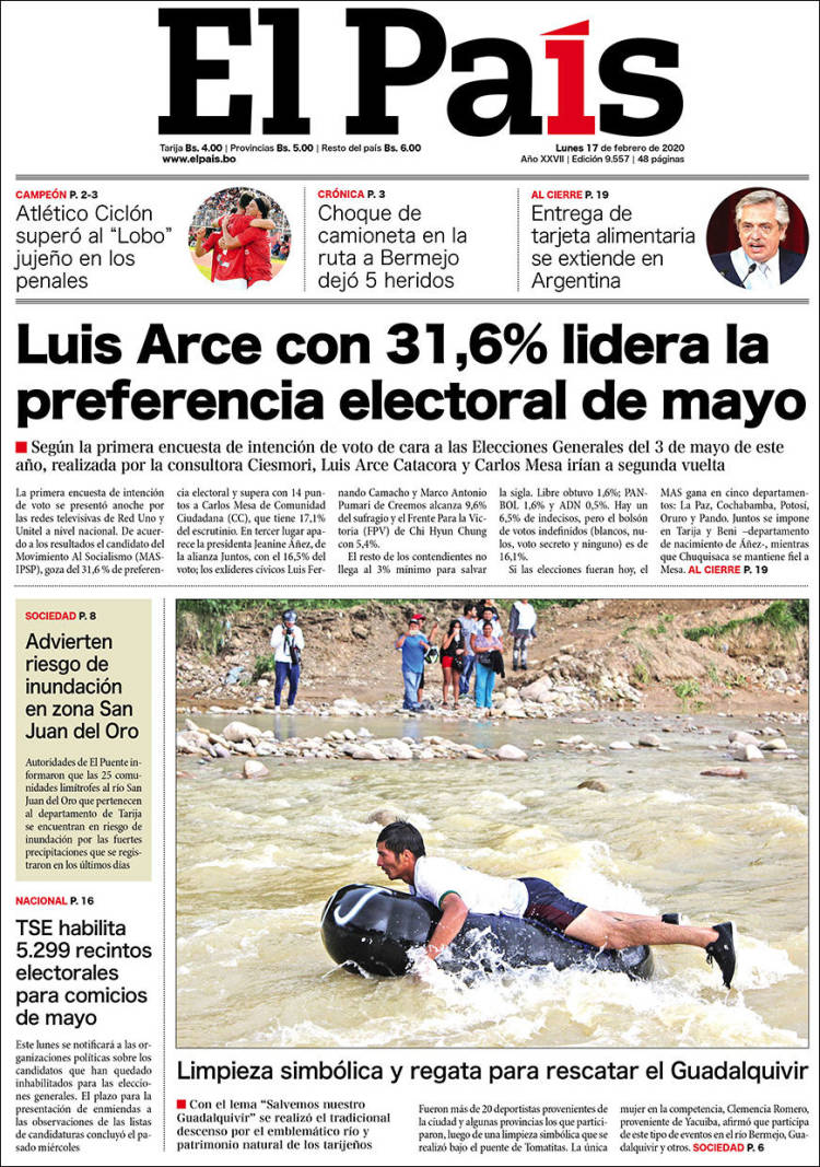 Portada de El País (Bolivia)