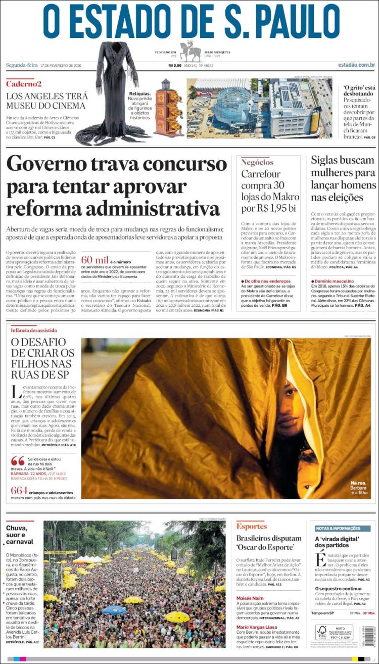 Portada de O Estado de São Paulo (Brasil)