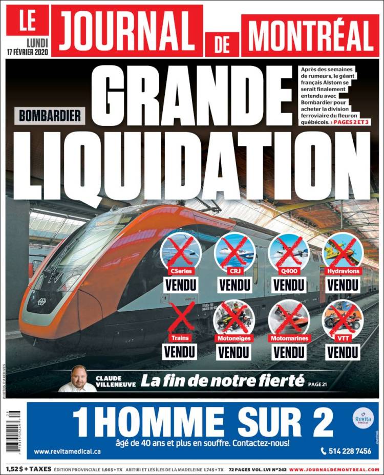 Portada de Le Journal de Montréal (Canada)