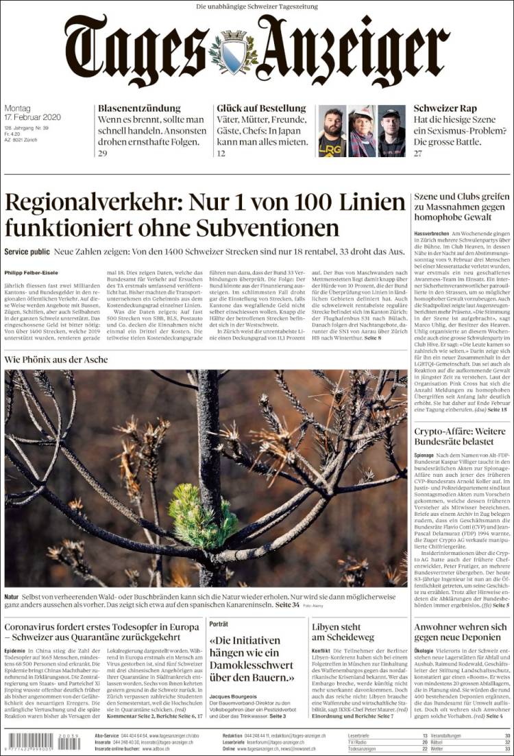 Portada de Tages-Anzeiger (Suiza)