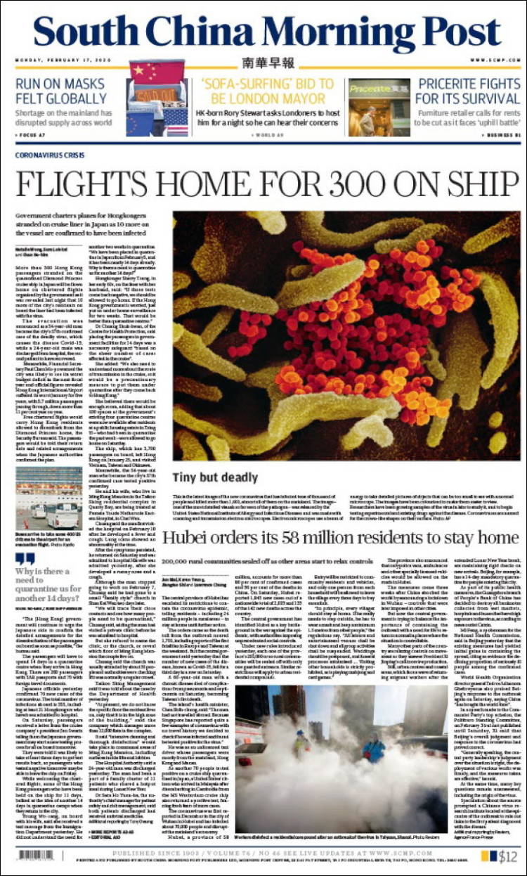 Portada de South China Morning Post (China)