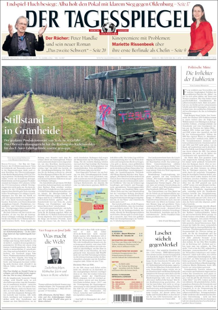 Portada de Der Tagesspiegel (Alemania)