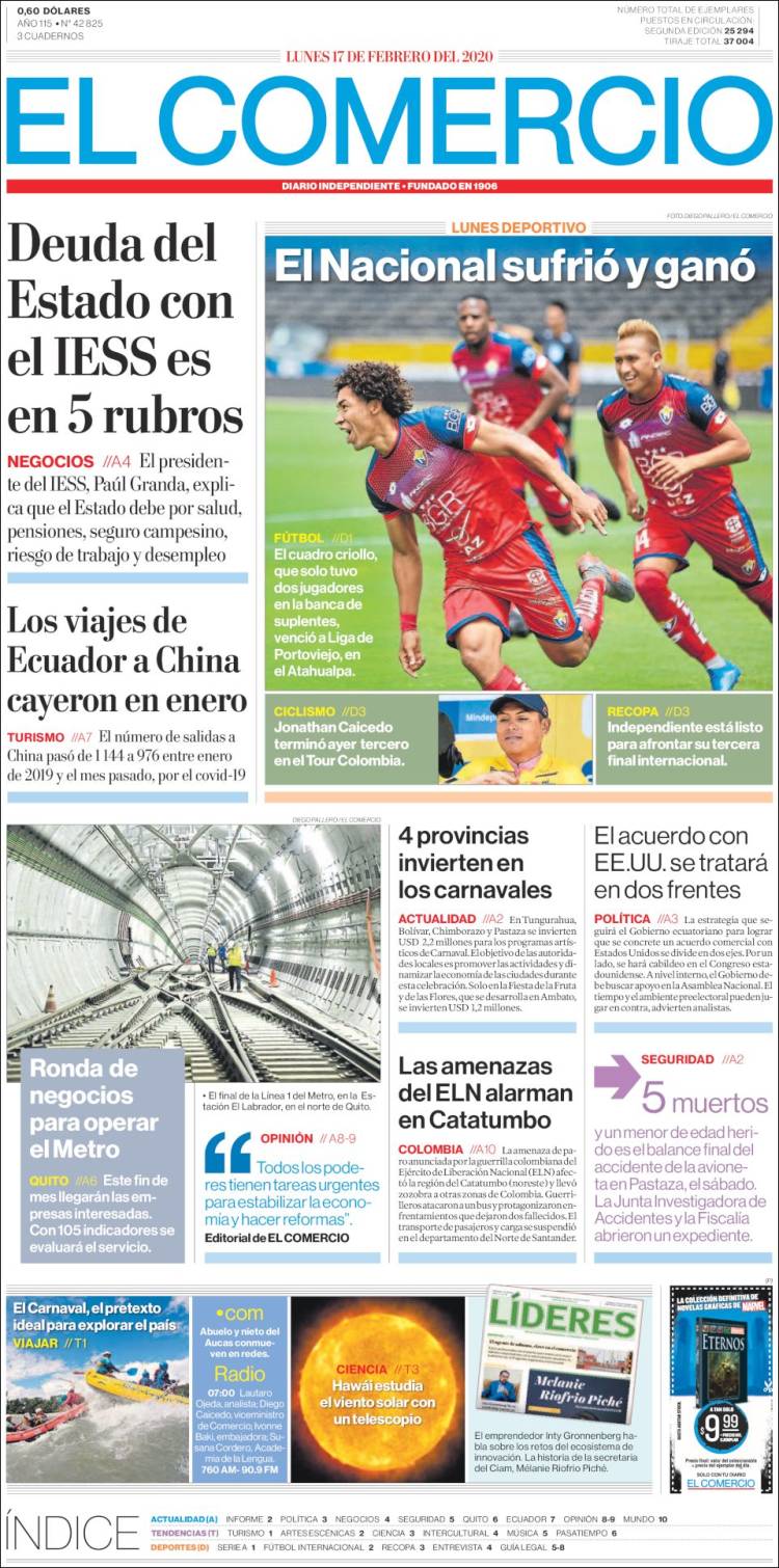 Portada de El Comercio (Ecuador)