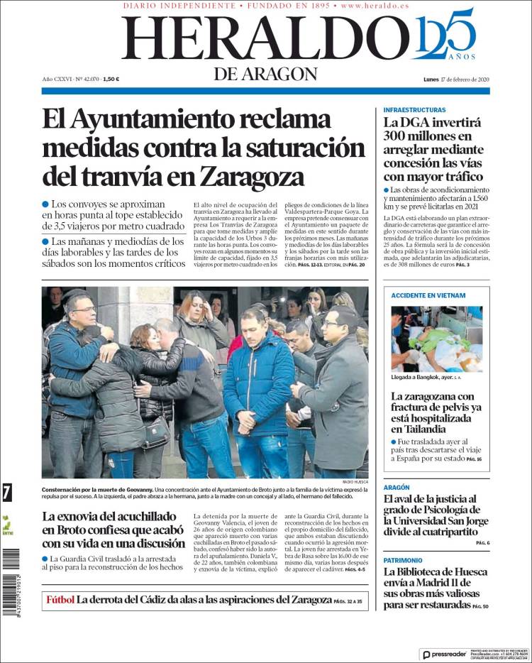 Portada de Heraldo de Aragón (Espa&ntilde;a)