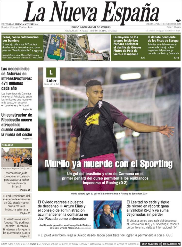 Portada de La Nueva España (Espa&ntilde;a)