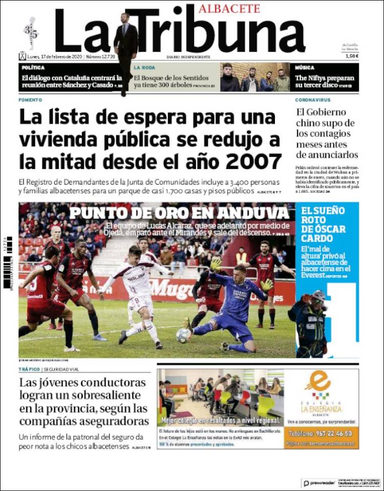 Portada de La Tribuna de Albacete (Espa&ntilde;a)
