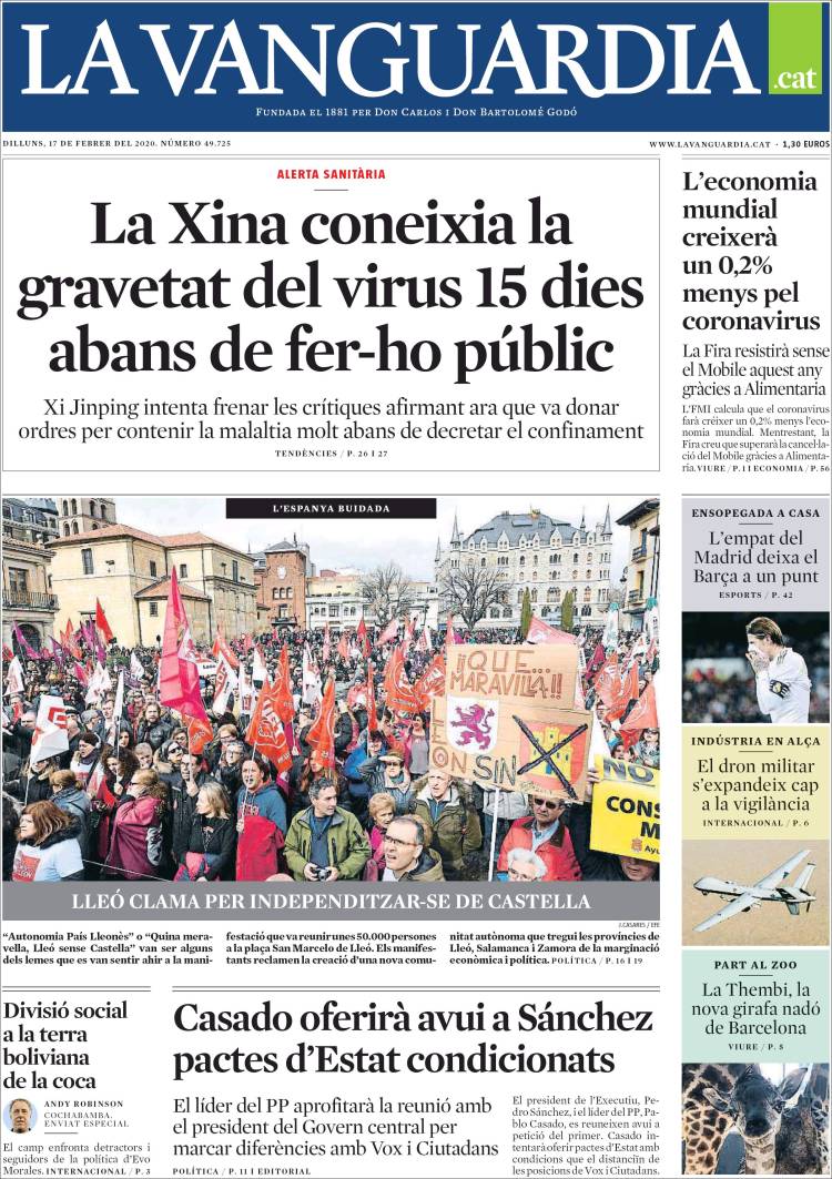 Portada de La Vanguardia (Espa&ntilde;a)