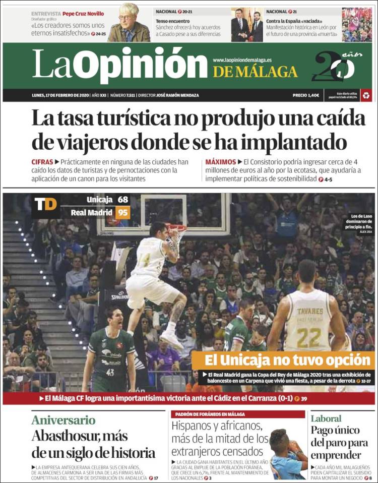 Portada de La Opinión de Málaga (Espa&ntilde;a)