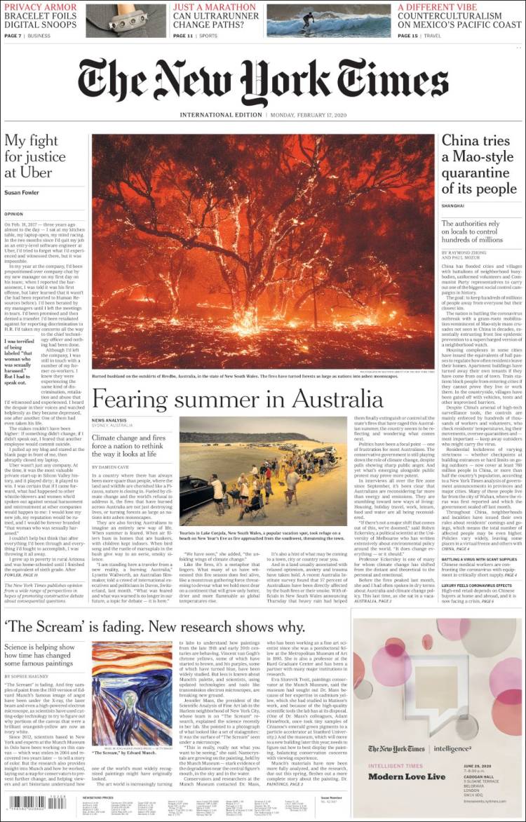 Portada de International New York Times (Europa)