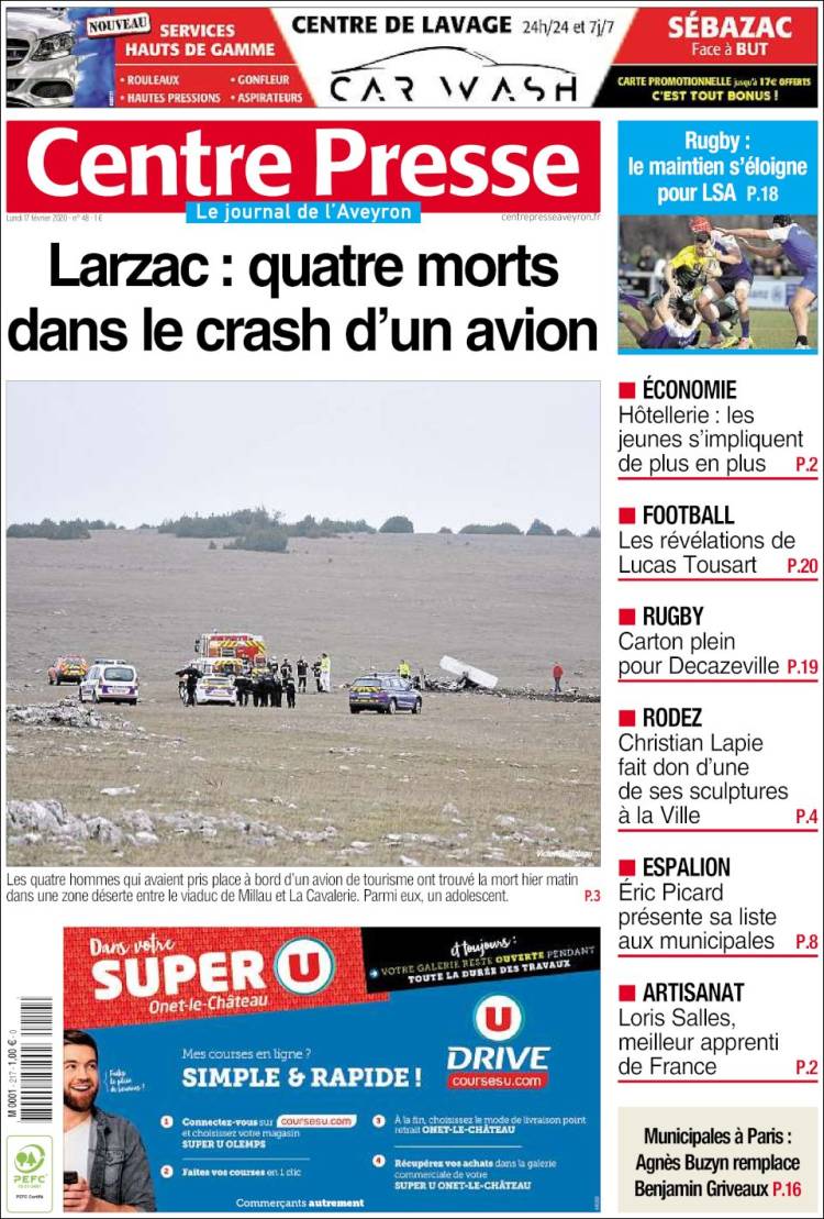 Portada de Centre Presse (Francia)