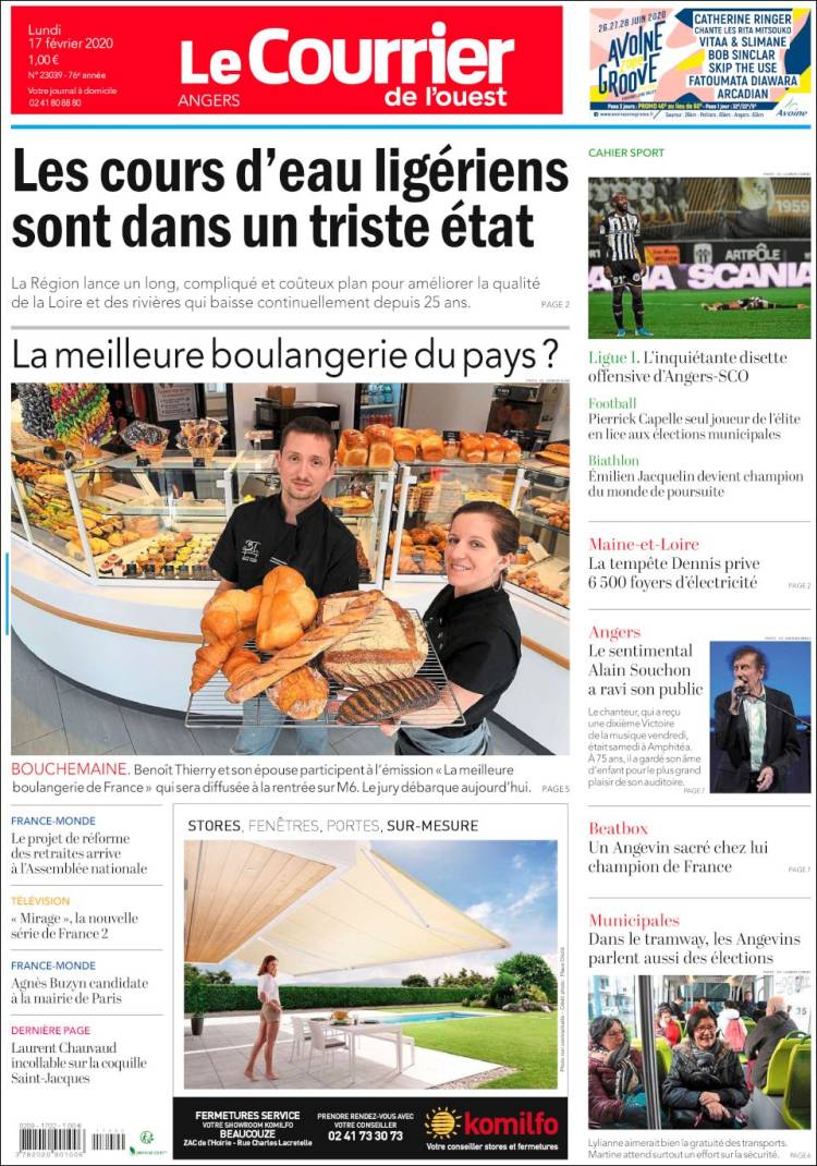 Portada de Le Courrier de l'Ouest (Francia)