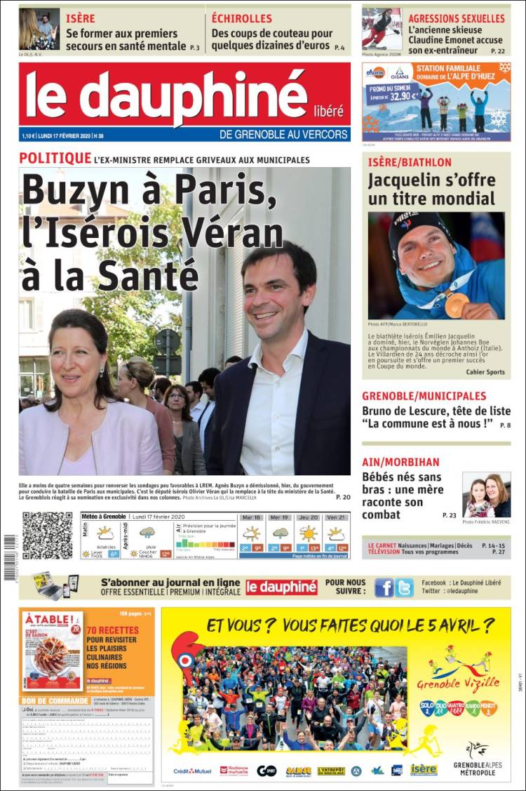Portada de Le Dauphiné Libéré (Francia)
