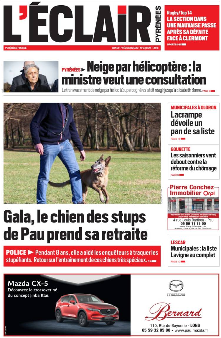 Portada de L'Eclair des Pyrénées (Francia)