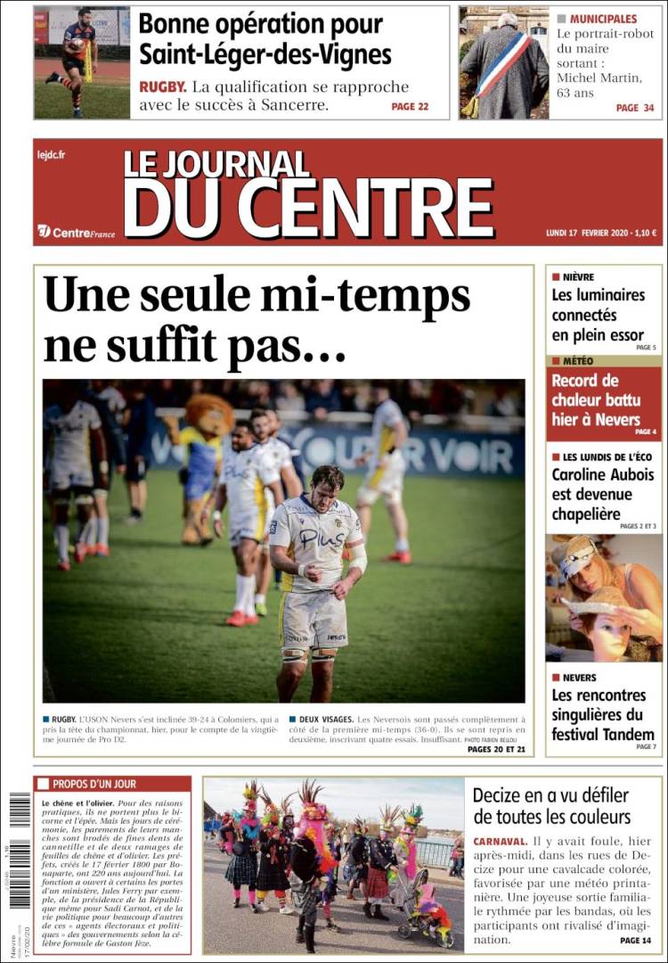 Portada de Le Journal du Centre (Francia)