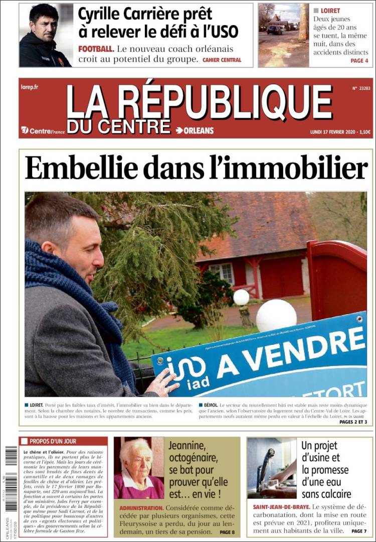 Portada de La République du Centre (Francia)