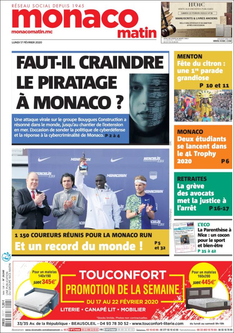 Portada de Nice-Matin (Francia)