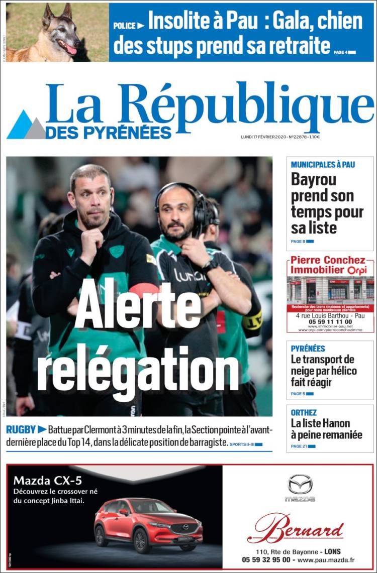 Portada de La République des Pyrénées (Francia)