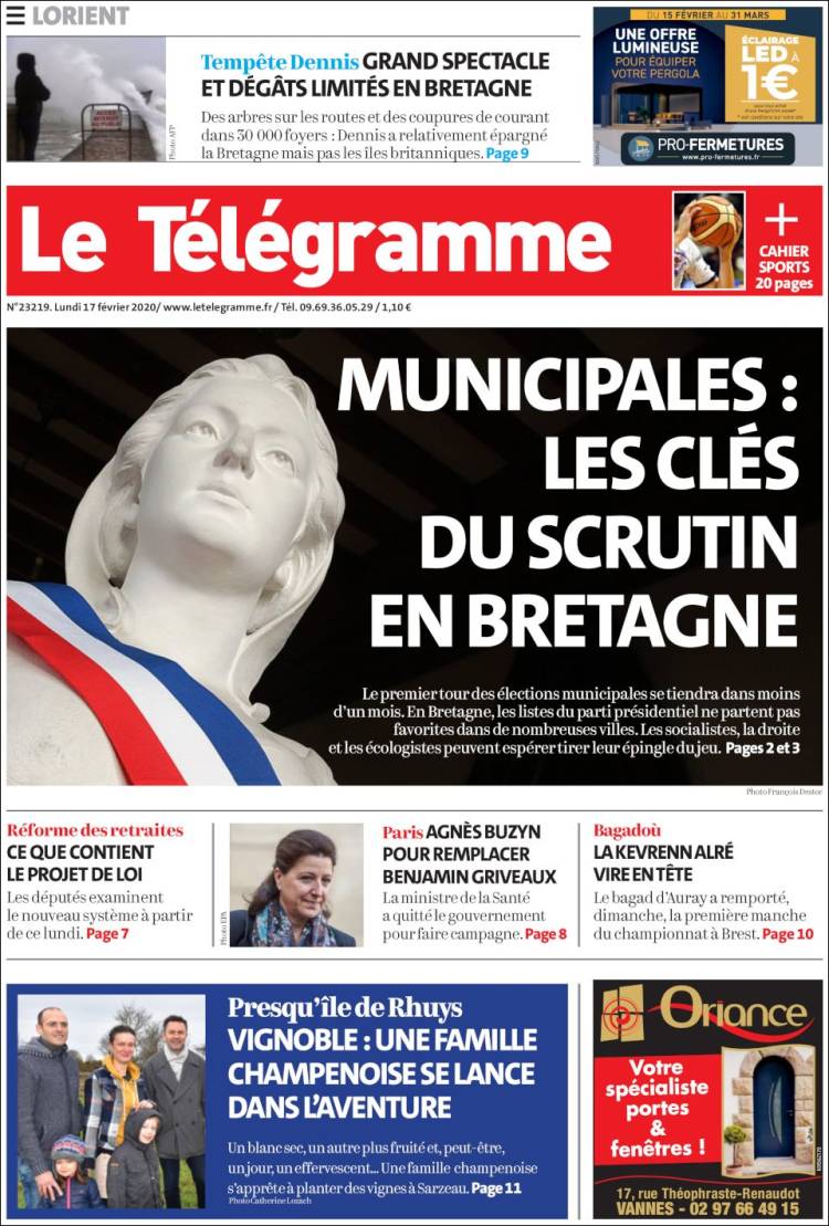 Portada de Télégramme (Francia)