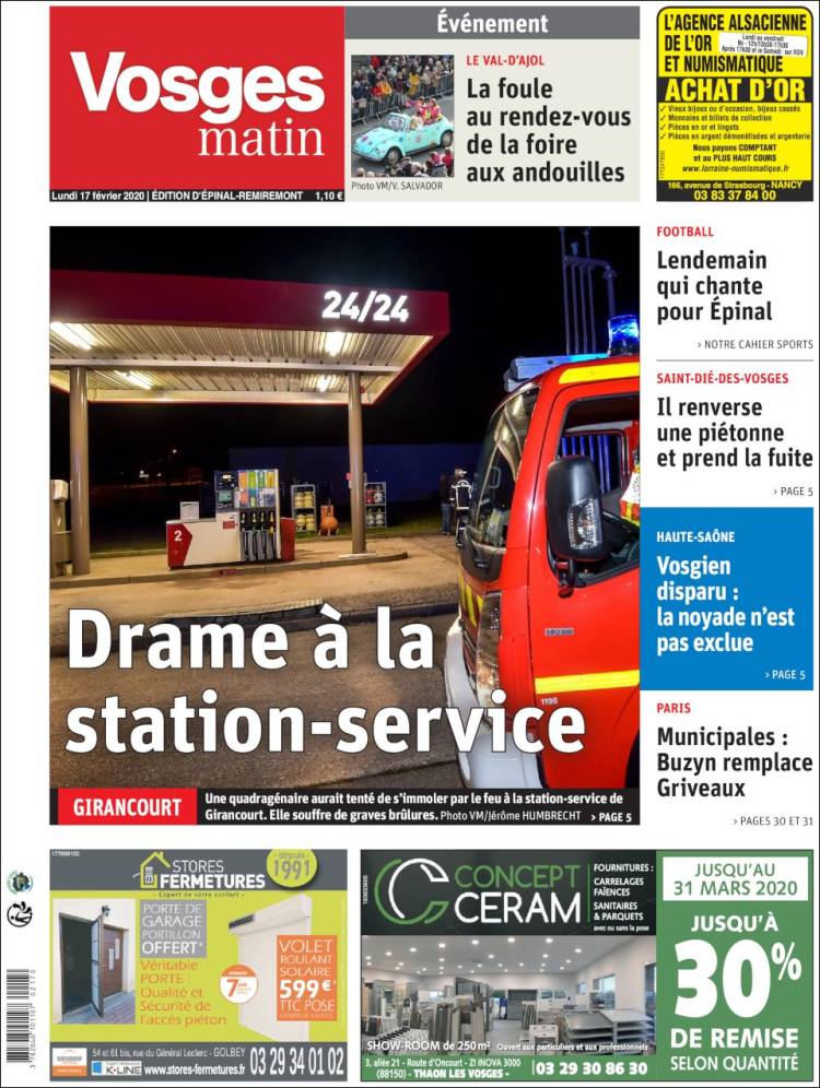 Portada de Vosges Matin (Francia)
