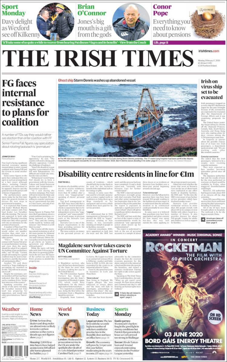 Portada de Irish Times (Irlanda)