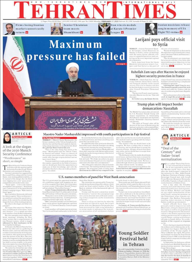 Portada de TehranTimes (Ir&aacute;n)