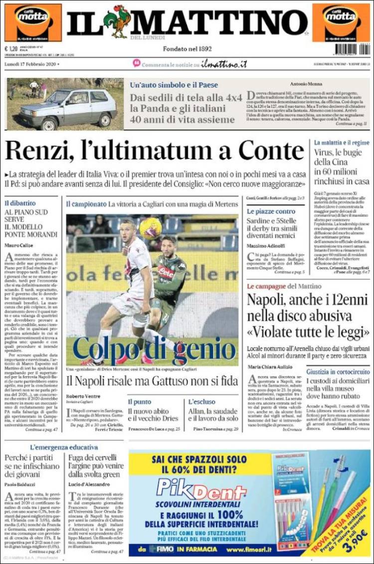 Portada de Il Mattino (Italia)