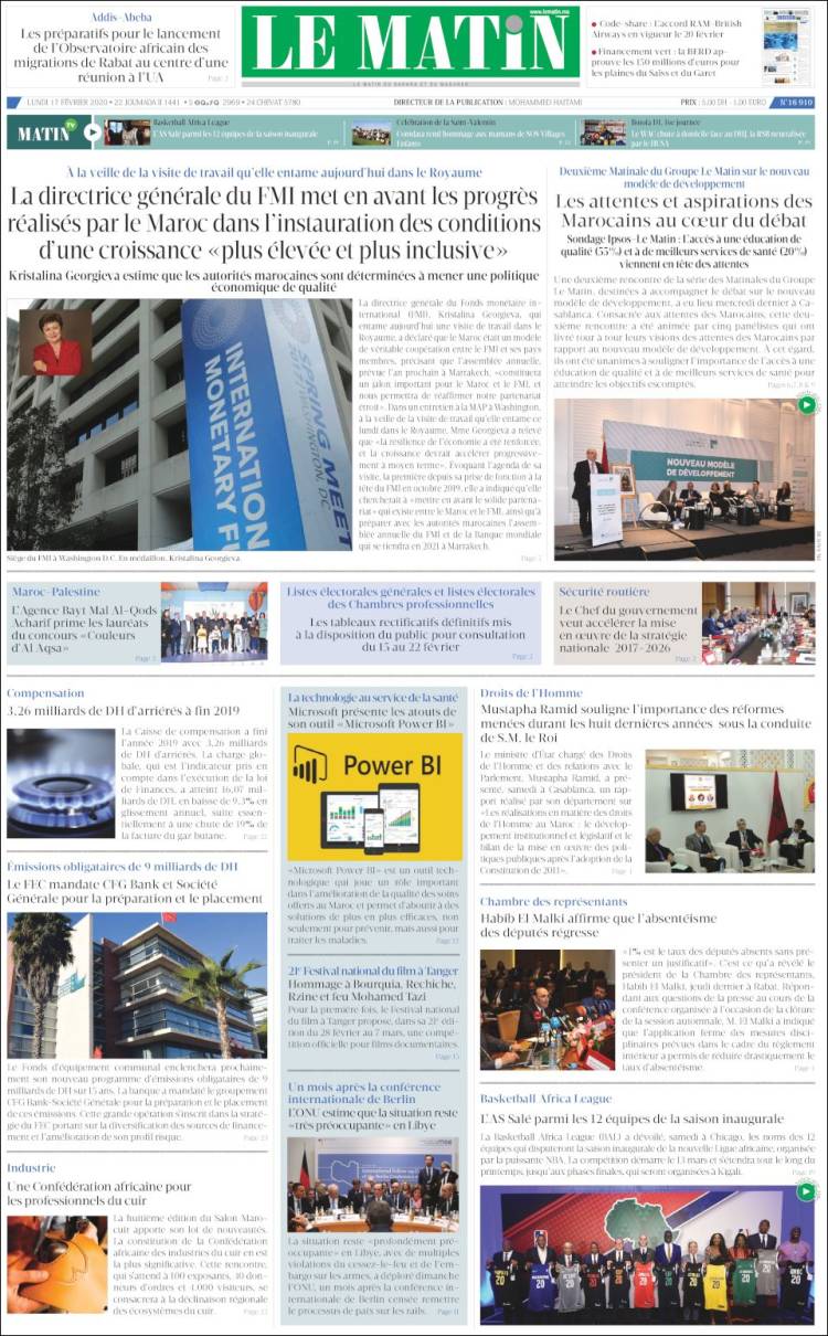 Portada de Le Matin (Marruecos)